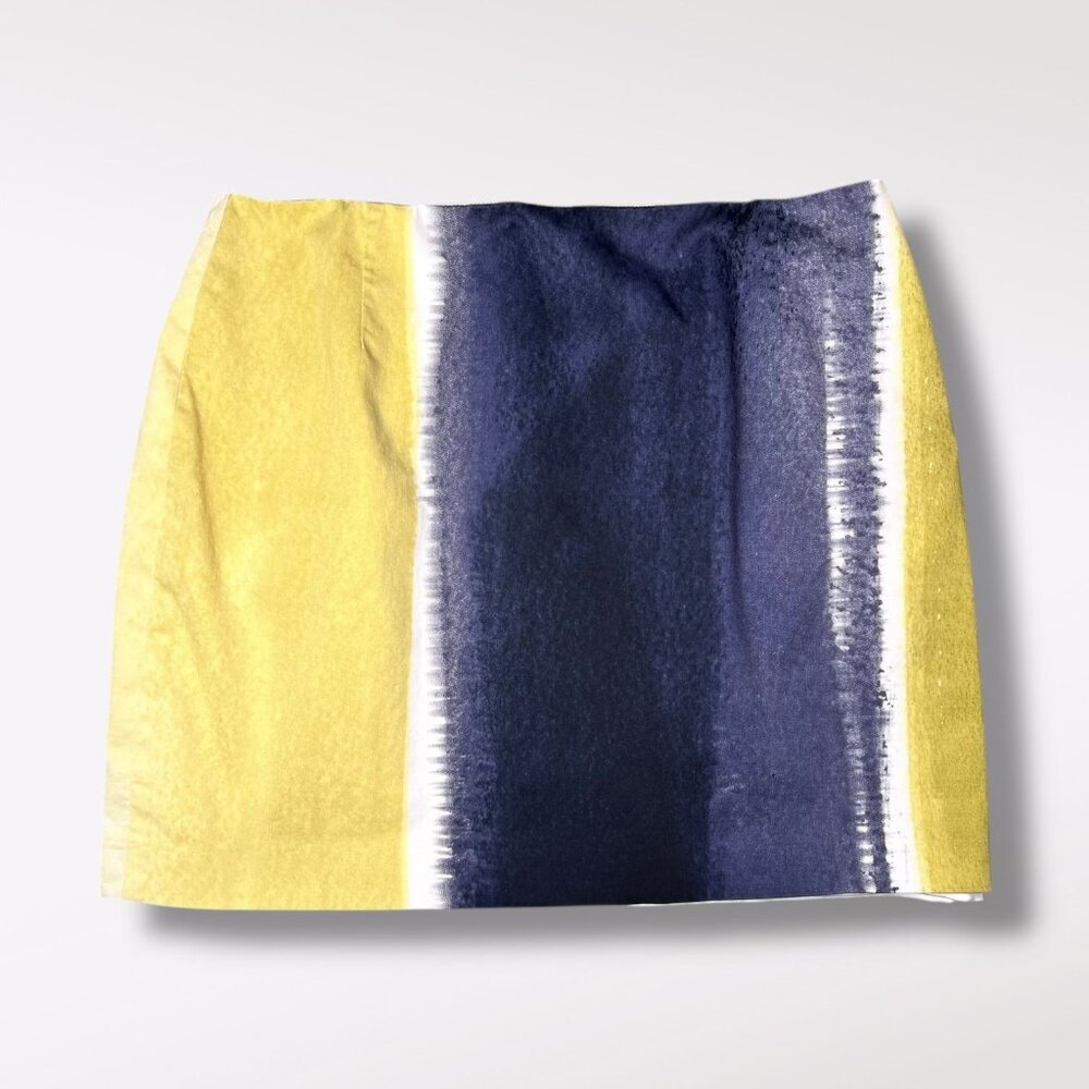 Tahari Pencil Skirt Blue Yellow Colorblock Cotton Stretch 14